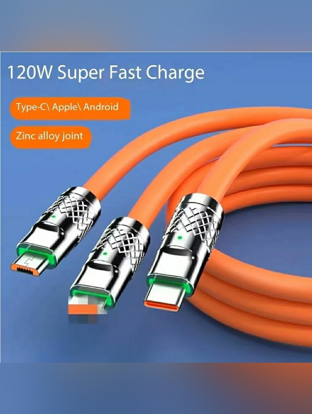 Orange Fast Charging USB Cable Trio 120W